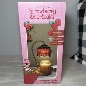 NIB Strawberry Shortcake Candle Warmer Strawberry Lamp Glass Wood Built-in Timer